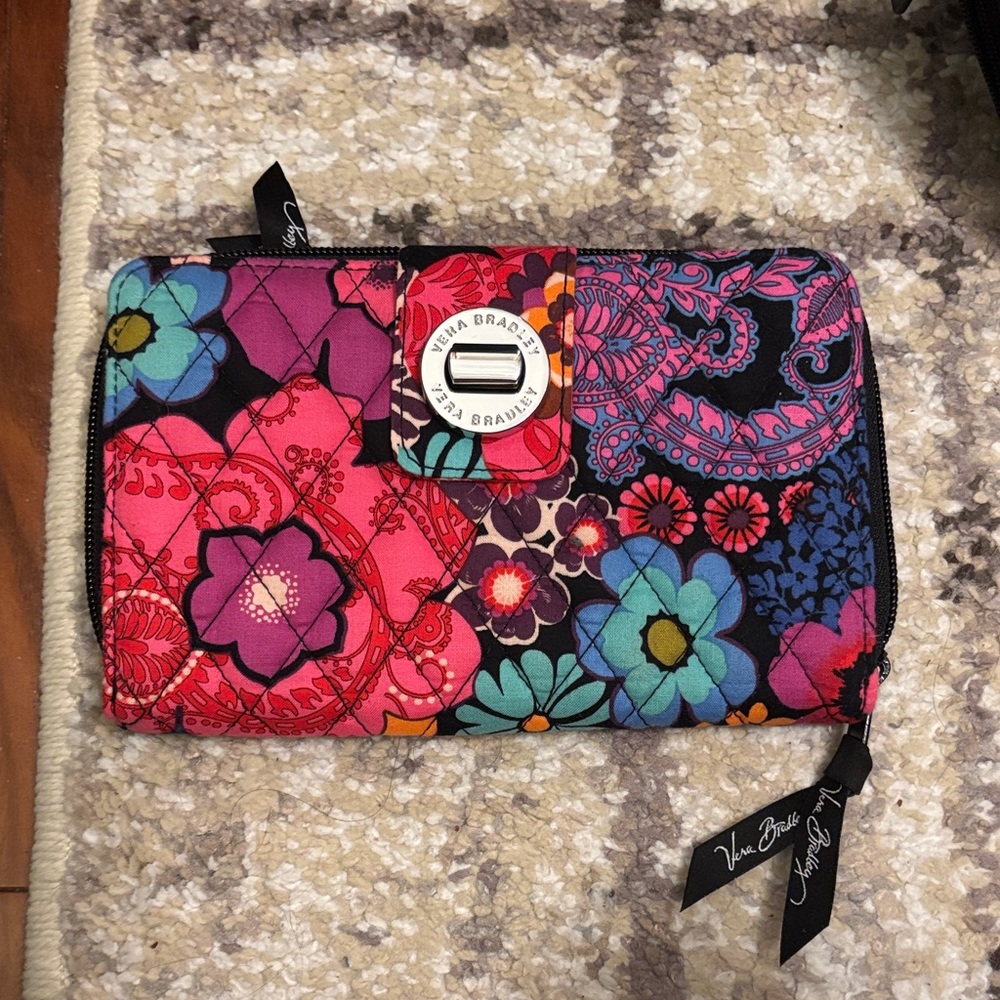 Vera Bradley Women's Vibrant Floral Wallet - Pink and Blue